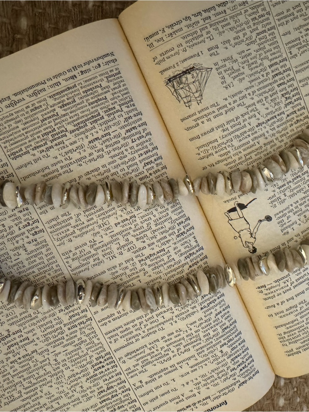 Handcrafted Pearl Chip Necklace - Neutral Beige Silver Accents
